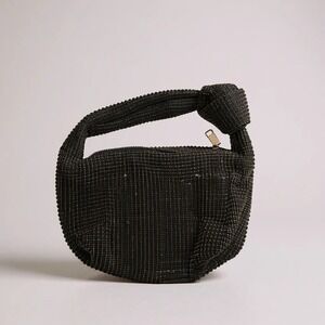 Madison West Knotted Emerald Green Rhinestone Gold Tone Dumpling Evening Handbag